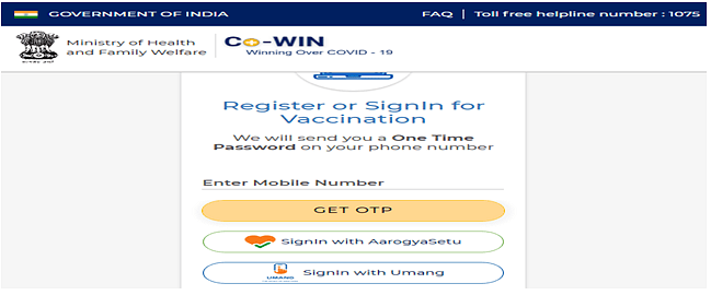 corona vaccine registration website